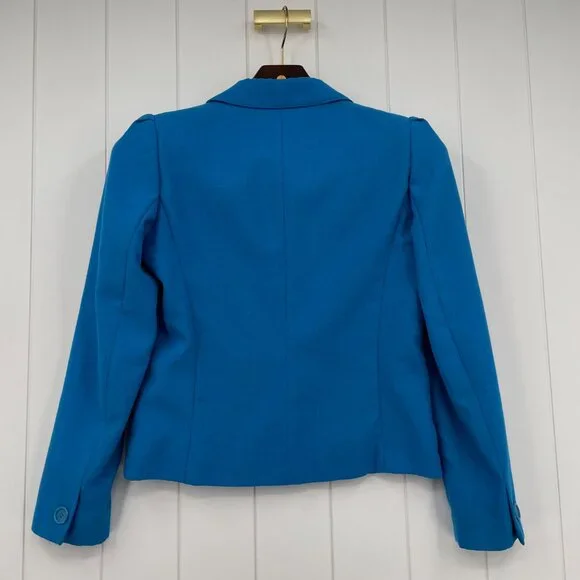 Vintage 80s 90s Bright Teal Blue Boxy Double Breasted Blazer Peabody House M - Picture 10 of 15